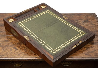 Lot 322 - Writing box with brass inlay mahogany, brass...