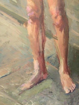 Lot 10 - Jane Bond (1939), 'Standing male nude', oil on...
