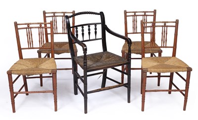 Lot 30 - A set of four red painted Regency faux bamboo...