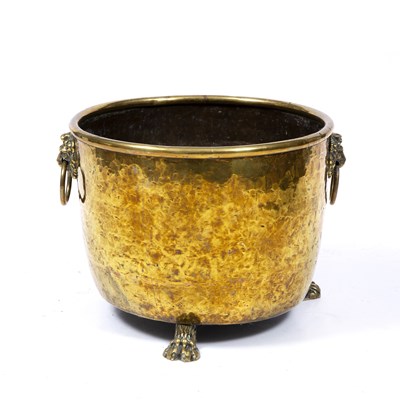 Lot 43 - A 19th century brass log bin with lion's mask...