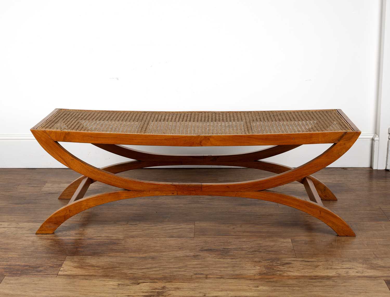 Lot 102 - Belara Walnut framed table with bergere caned...