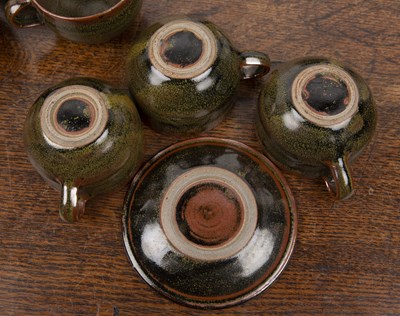 Lot 341 - Set of six teacups and saucers Studio pottery,...