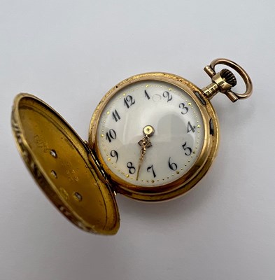 Lot 239 - A diamond set hunter fob watch, the white...