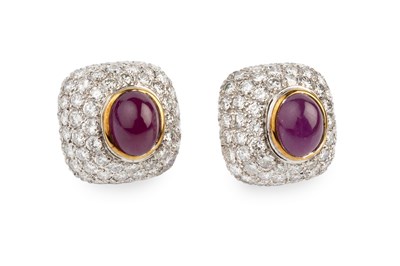 Lot 159 - A pair of ruby and diamond earrings, each...