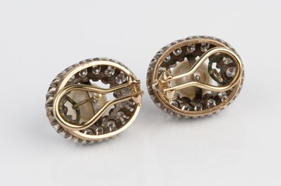Lot 87 - A pair of cultured pearl and diamond cluster...