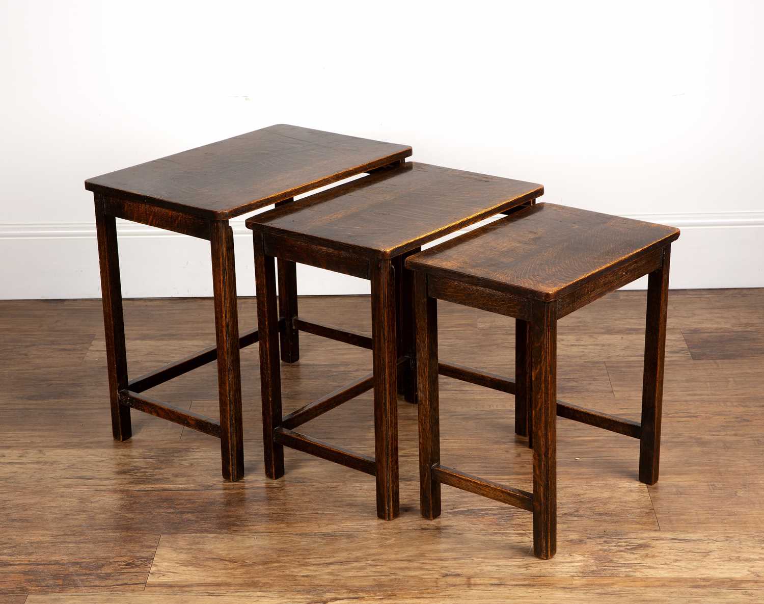 Lot 98 - Heals Oak, nest of three tables, the smallest...