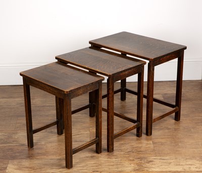 Lot 98 - Heals Oak, nest of three tables, the smallest...