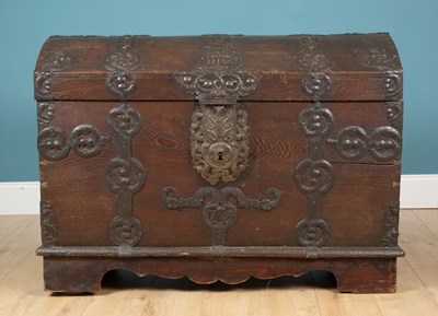 Lot 158 - An 18th century Continental dome-topped strapwork chest