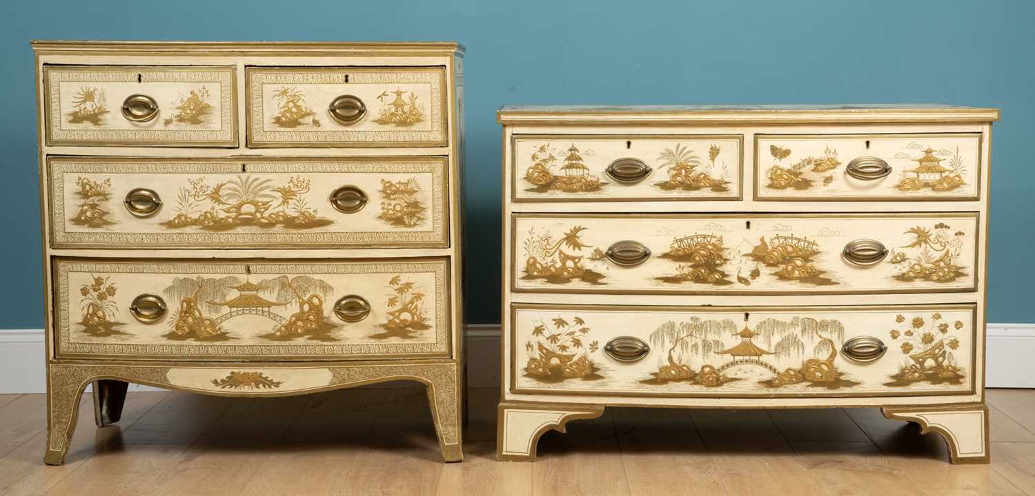 Lot 654 - Two Regency style bow fronted chests of drawers