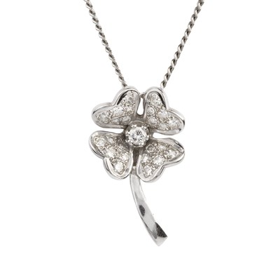 Lot 189 - A diamond pendant on chain, designed as a four...