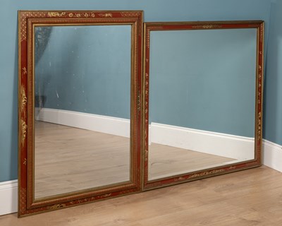 Lot 661 - Two mirrors with red lacquered frames and chinoiserie decoration