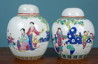 Lot 3 - Two similar famille rose ginger jars