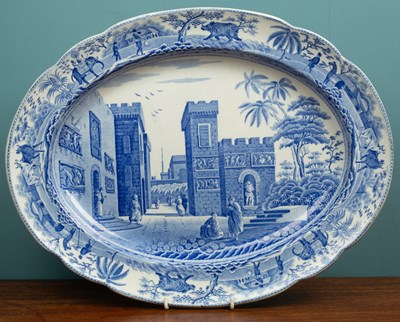 Lot 50 - Three blue and white transfer printed meat plates