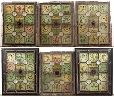 Lot 18 - Set of six stained or painted glass panels in...