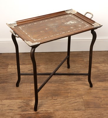 Lot 470 - Hardwood/blackwood joss table tray and stand...