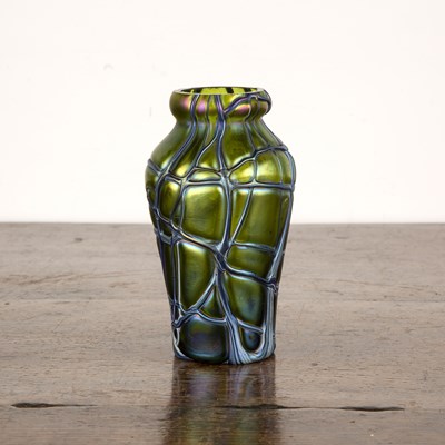 Lot 386 - In the manner of Loetz Green glass vase with...