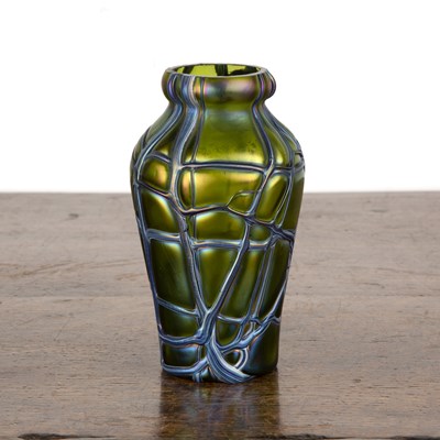 Lot 386 - In the manner of Loetz Green glass vase with...