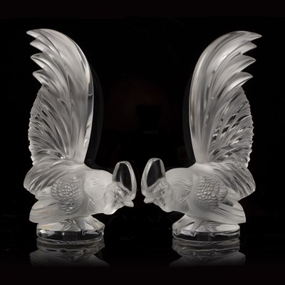 Lot 361 - René Lalique (1860-1945) Pair of 'Coq Nain...