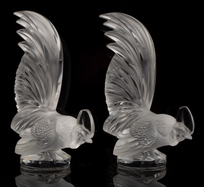 Lot 361 - René Lalique (1860-1945) Pair of 'Coq Nain...