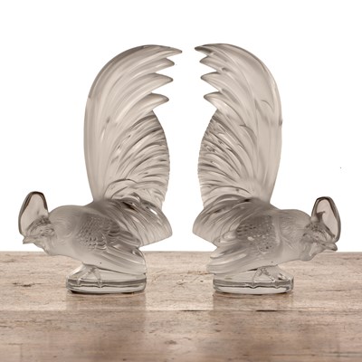 Lot 361 - René Lalique (1860-1945) Pair of 'Coq Nain...