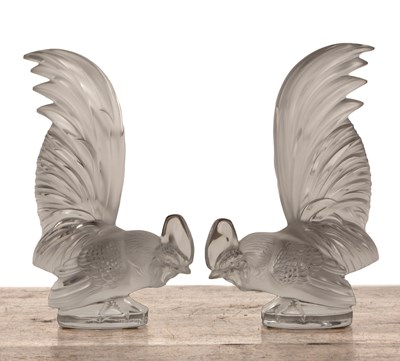Lot 361 - René Lalique (1860-1945) Pair of 'Coq Nain...