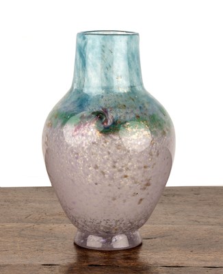 Lot 392 - Monart Tall glass vase with pink and blue...