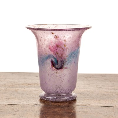 Lot 390 - Monart Glass flaring vase with pink swirl and...