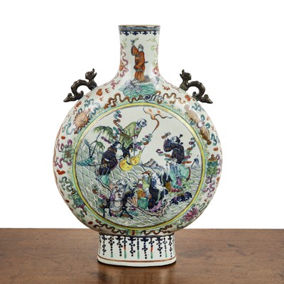 Lot 81 - Large polychrome porcelain moon flask Chinese,...
