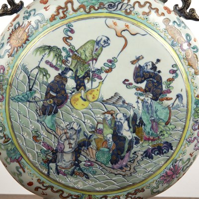 Lot 81 - Large polychrome porcelain moon flask Chinese,...
