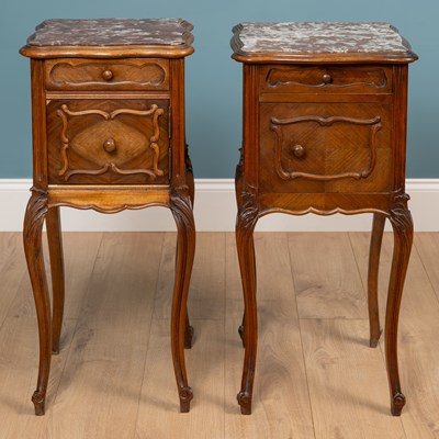 Lot 378 - A pair of 19th century French walnut bedsides cabinets