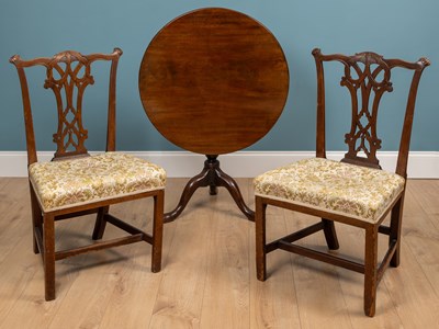 Lot 257 - A mahogany birdcage tripod table together with a pair of mahogany side chairs