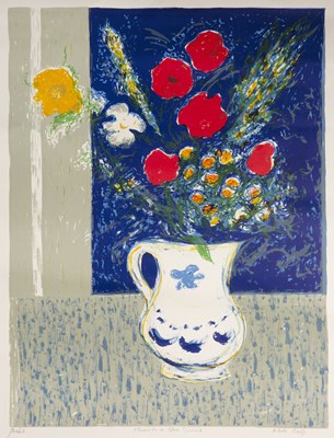 Lot 137 - André Bicat (1909-1996) Flowers on a Blue...