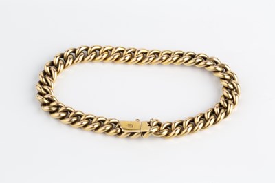 Lot 149 - A yellow precious metal curb-link bracelet, of...