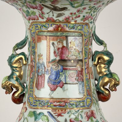 Lot 105 - Large Canton polychrome floor standing vase...