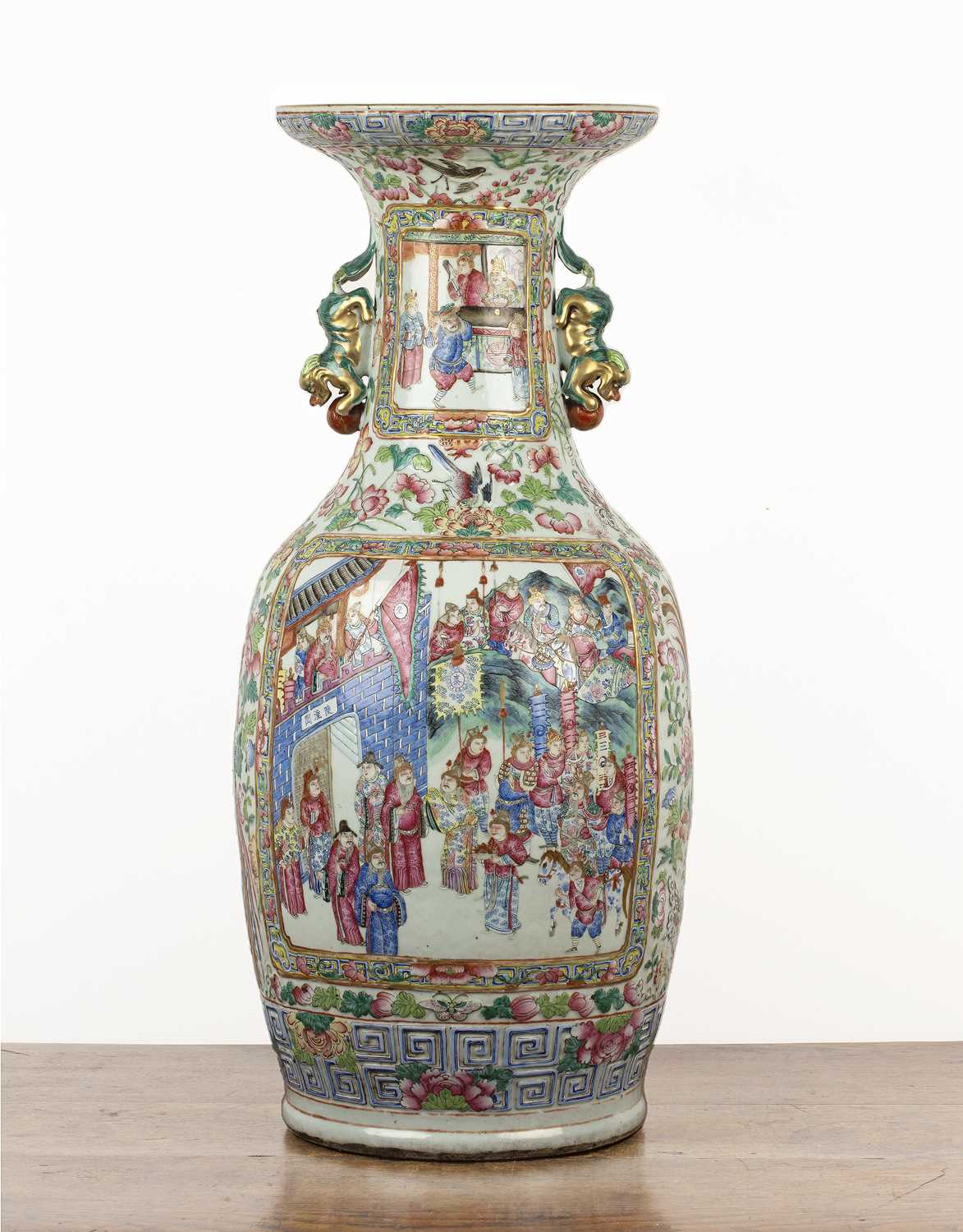 Lot 105 - Large Canton polychrome floor standing vase