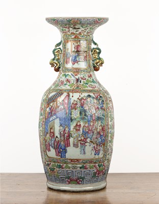 Lot 105 - Large Canton polychrome floor standing vase...