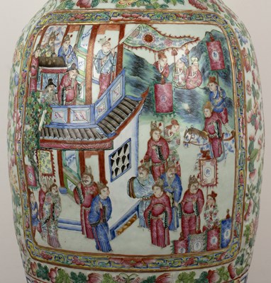 Lot 105 - Large Canton polychrome floor standing vase...