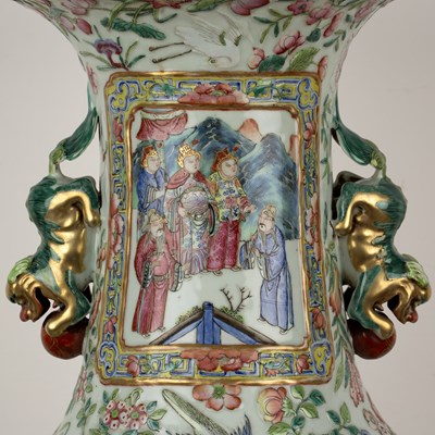 Lot 105 - Large Canton polychrome floor standing vase...