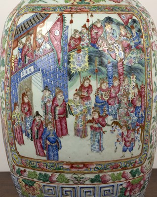 Lot 105 - Large Canton polychrome floor standing vase...