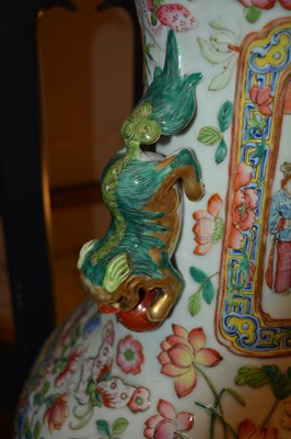 Lot 105 - Large Canton polychrome floor standing vase...