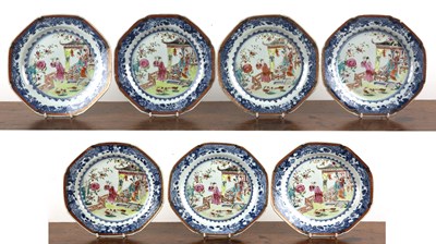 Lot 115 - Seven octagonal polychrome export plates...