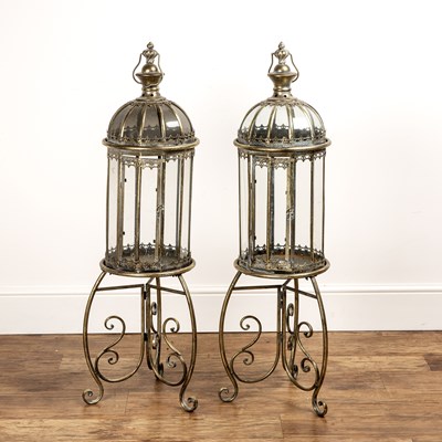 Lot 324 - Large pair of brass framed glazed candle...