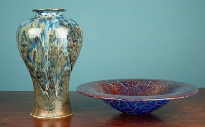 Lot 82 - A Darlington glass bowl together with two items of studio pottery