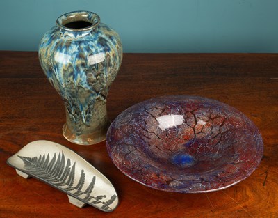 Lot 82 - A Darlington glass bowl together with two items of studio pottery