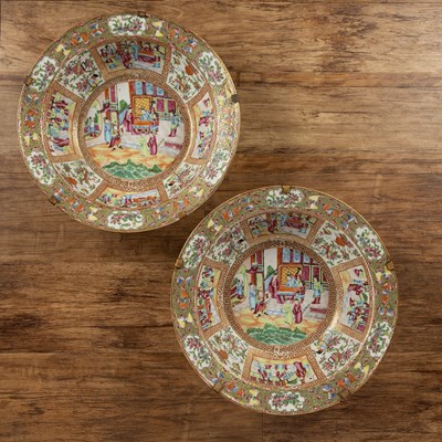 Lot 92 - Pair of Canton polychrome porcelain basins...