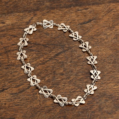 Lot 449 - Interwoven link silver necklace Bearing marks...