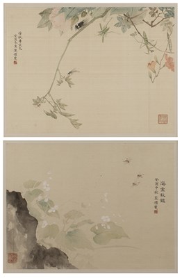 Lot 350 - Pair of silk and watercolour studies Chinese...