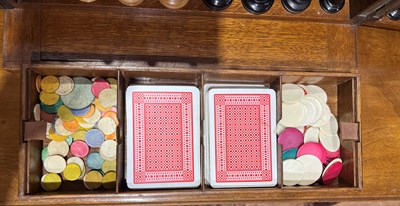 Lot 323 - Oak games compendium box with brass details,...