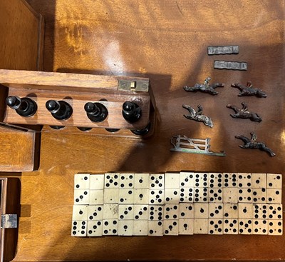 Lot 323 - Oak games compendium box with brass details,...