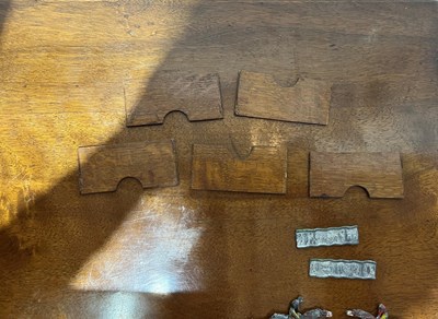 Lot 323 - Oak games compendium box with brass details,...